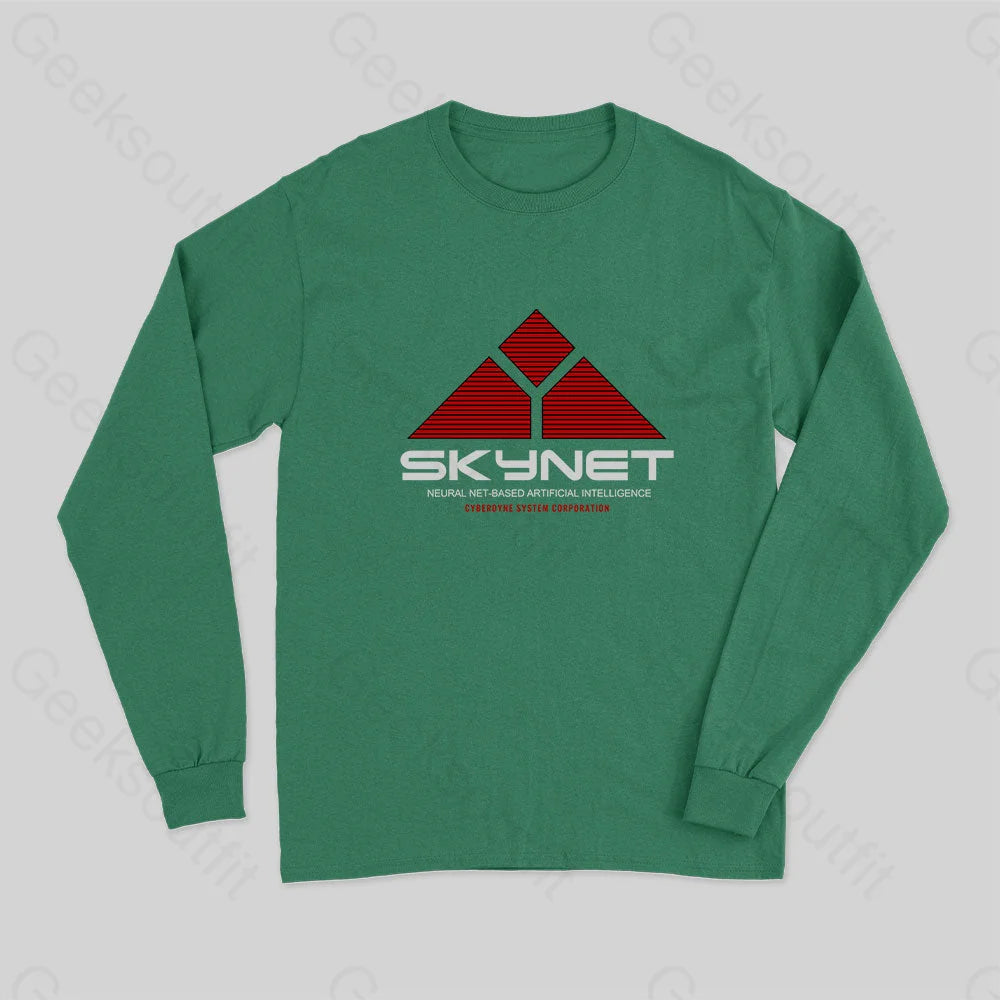 Skynet-Neural Net Based Artificial Intelligence Long Sleeve T-Shirt Green / S