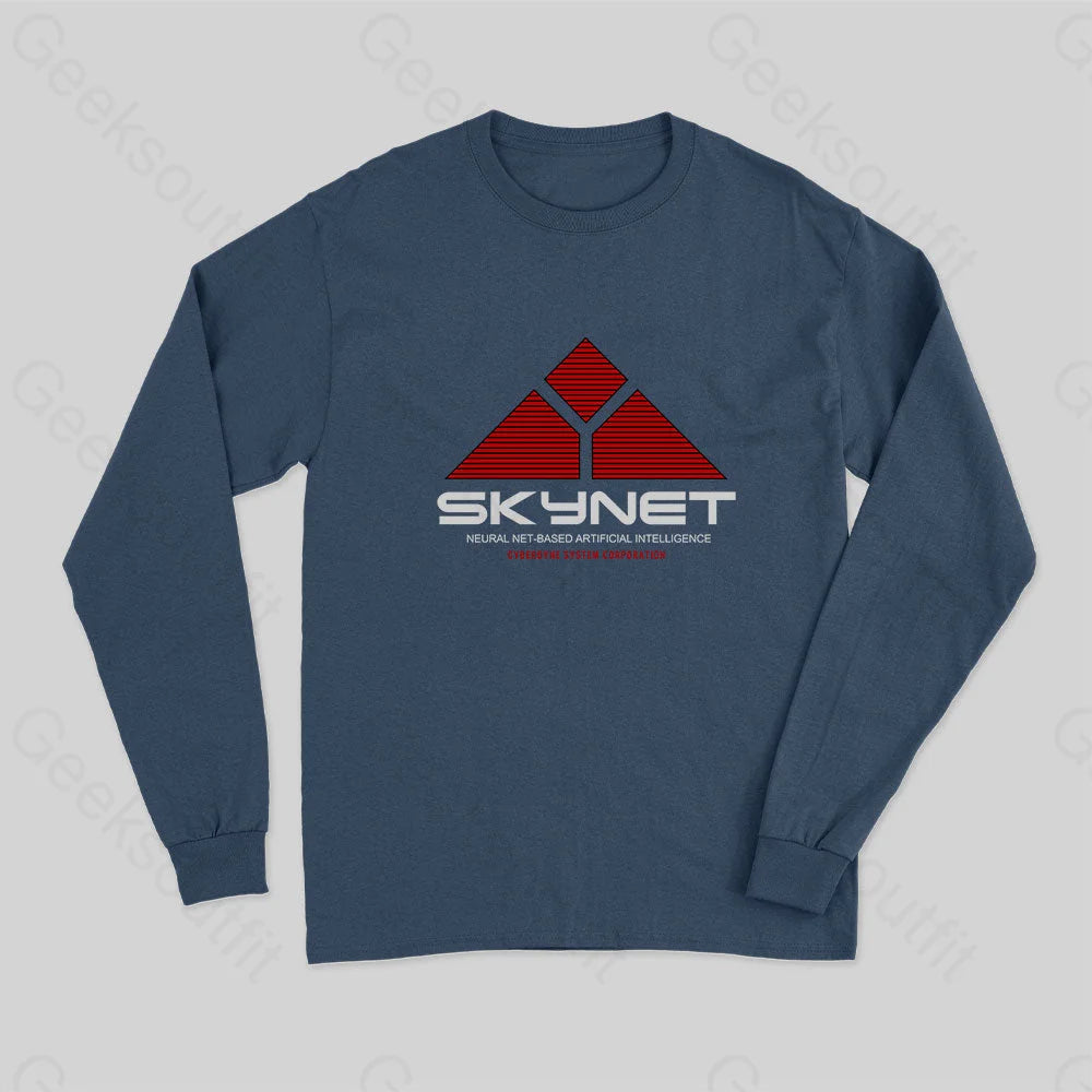 Skynet-Neural Net Based Artificial Intelligence Long Sleeve T-Shirt Navy / S