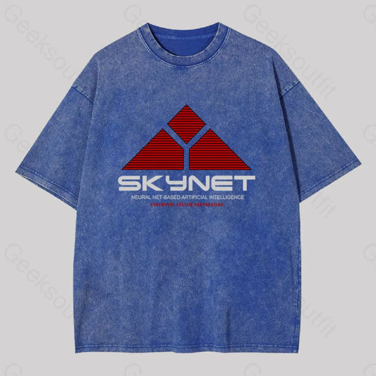 Skynet-Neural Net Based Artificial Intelligence Washed T-Shirt Blue / S