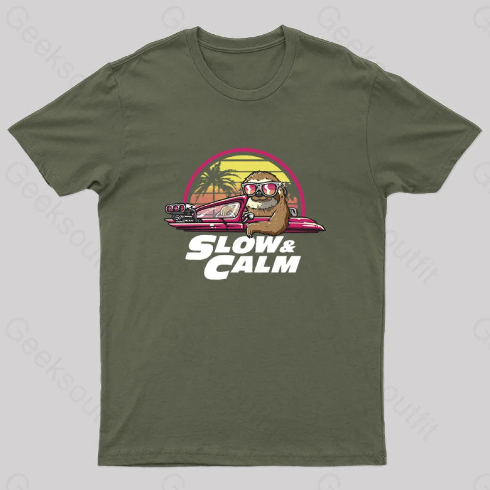 Slow And Calm Nerd T-Shirt Army Green / S