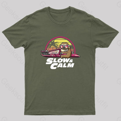 Slow And Calm Nerd T-Shirt Army Green / S