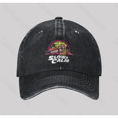 Slow And Calm Washed Vintage Baseball Cap Black