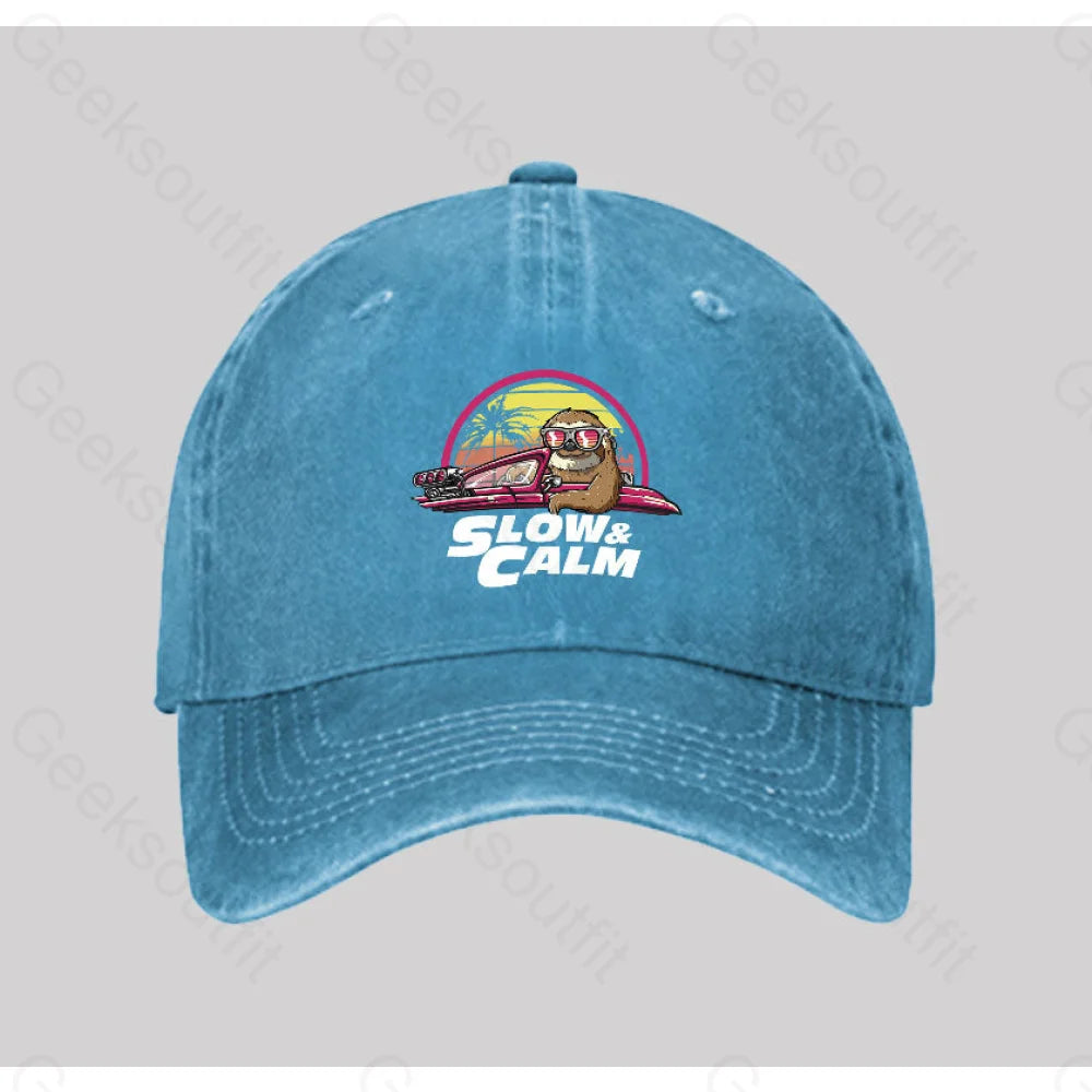 Slow And Calm Washed Vintage Baseball Cap Blue