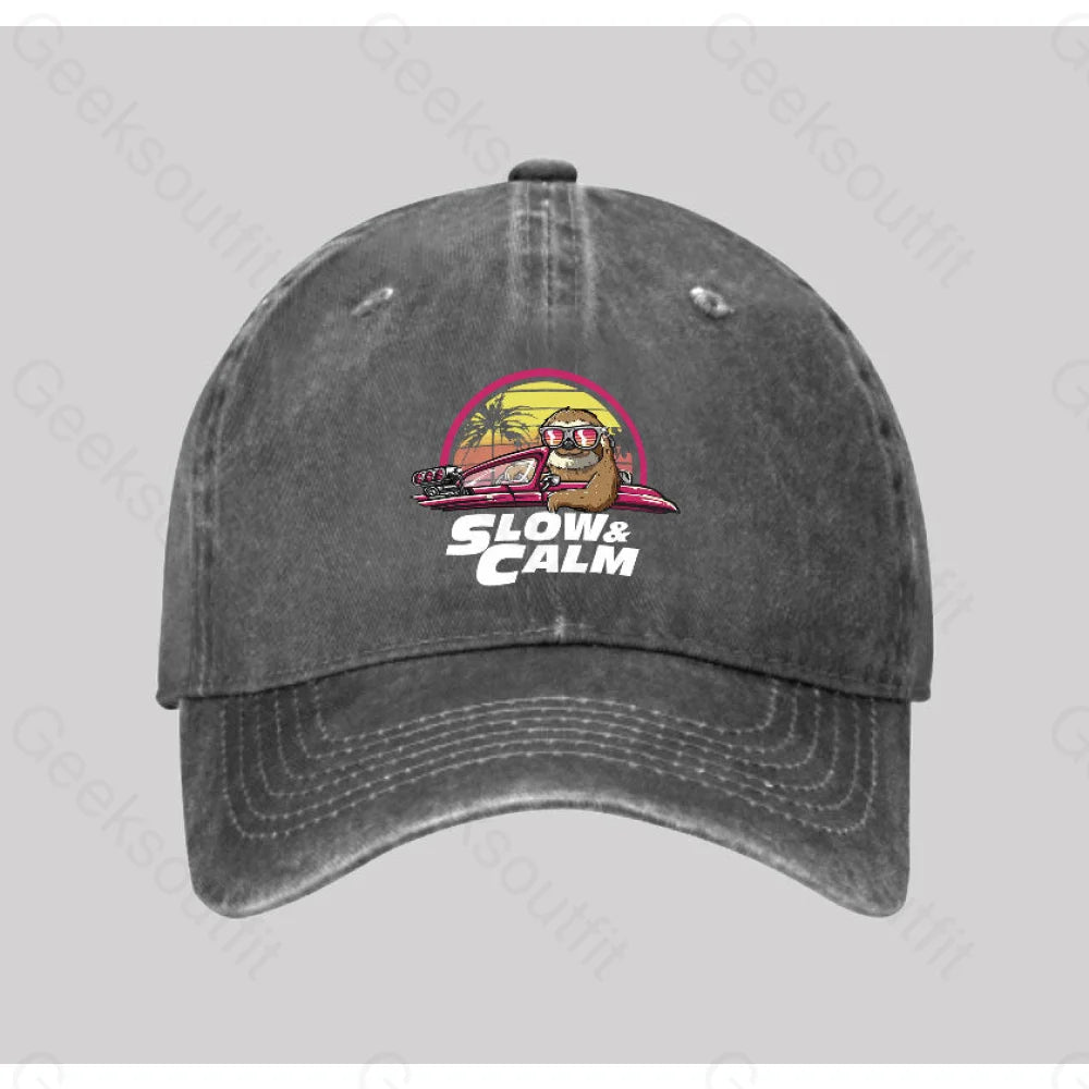 Slow And Calm Washed Vintage Baseball Cap Grey