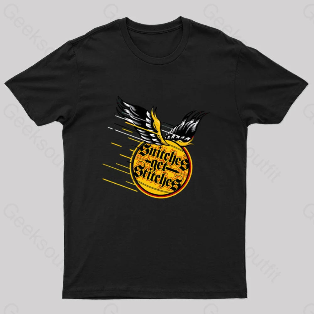 Snitches Get Stitches Nerd T-Shirt Black / S