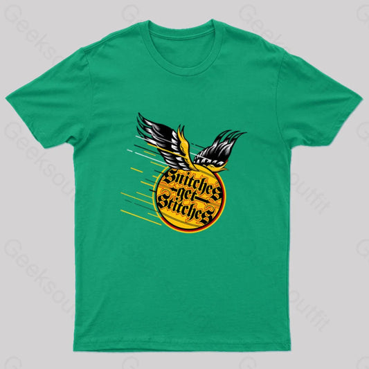 Snitches Get Stitches Nerd T-Shirt Green / S