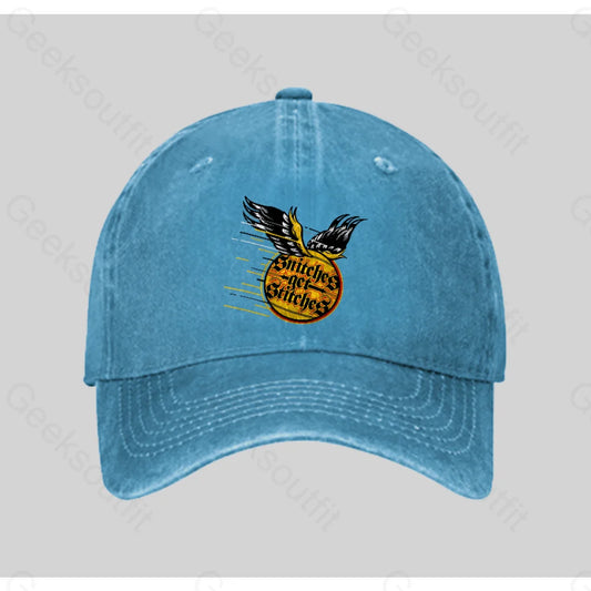 Snitches Get Stitches Washed Vintage Baseball Cap Blue