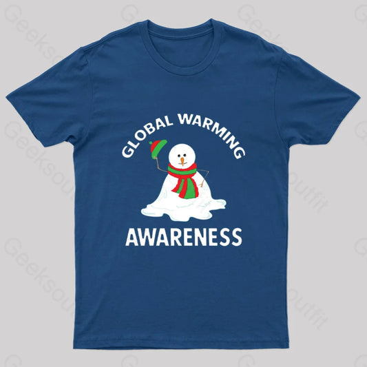 Snowman Global Warming Awareness T-Shirt Navy / S