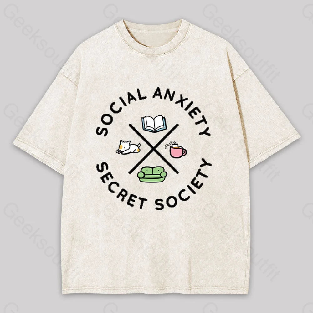 Social Anxiety Secret Society Washed T-Shirt Apricot / S