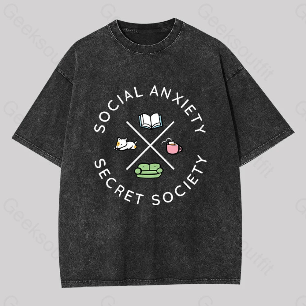 Social Anxiety Secret Society Washed T-Shirt Black / S