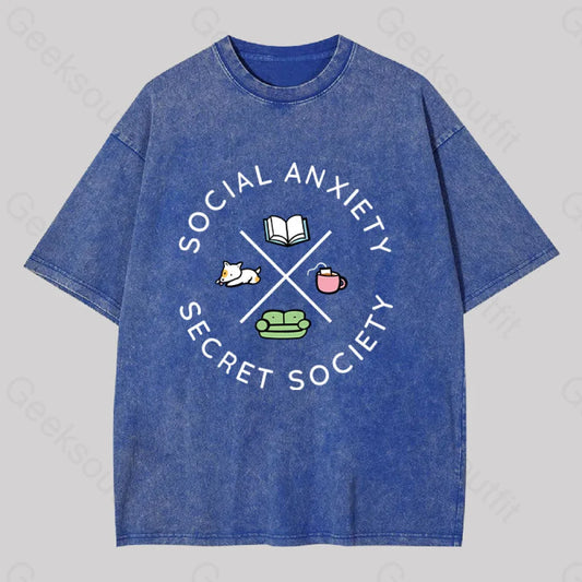 Social Anxiety Secret Society Washed T-Shirt Blue / S