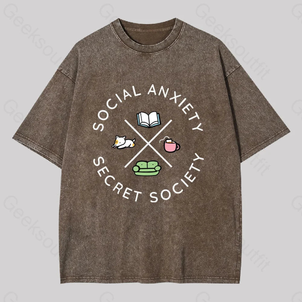 Social Anxiety Secret Society Washed T-Shirt Coffee / S