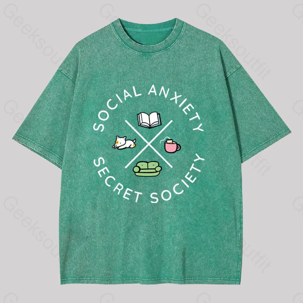 Social Anxiety Secret Society Washed T-Shirt Grass Green / S