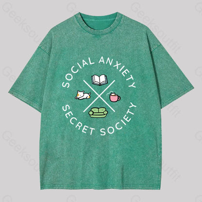 Social Anxiety Secret Society Washed T-Shirt Grass Green / S