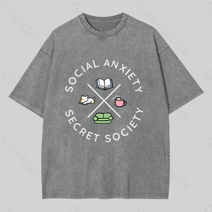 Social Anxiety Secret Society Washed T-Shirt Grey / S