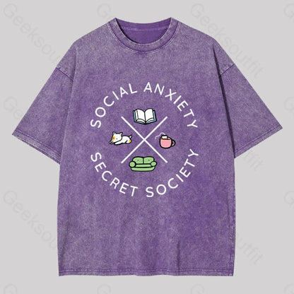 Social Anxiety Secret Society Washed T-Shirt Purple / S