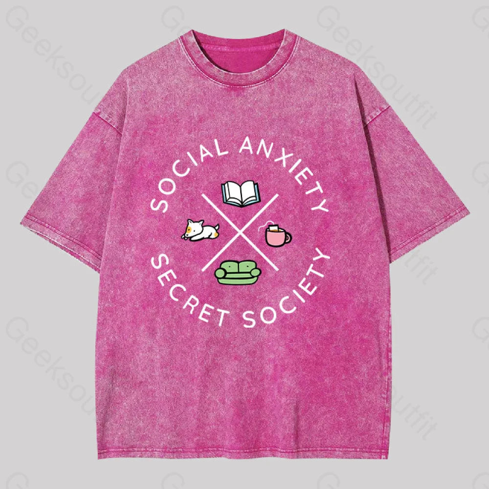 Social Anxiety Secret Society Washed T-Shirt Rose Red / S