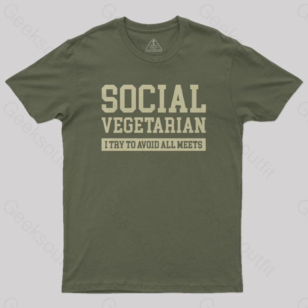 Social Vegetarian Nerd T-Shirt Army Green / S