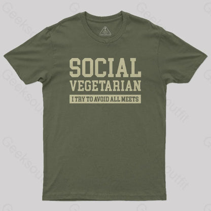 Social Vegetarian Nerd T-Shirt Army Green / S