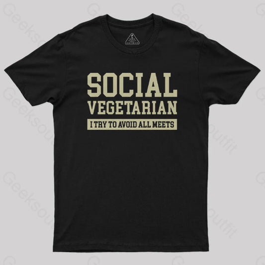 Social Vegetarian Nerd T-Shirt Black / S