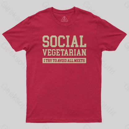 Social Vegetarian Nerd T-Shirt Red / S