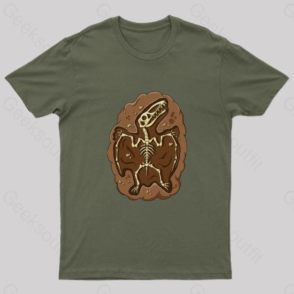 Soil Layer Dinosaur Skeleton Geek T-Shirt Army Green / S