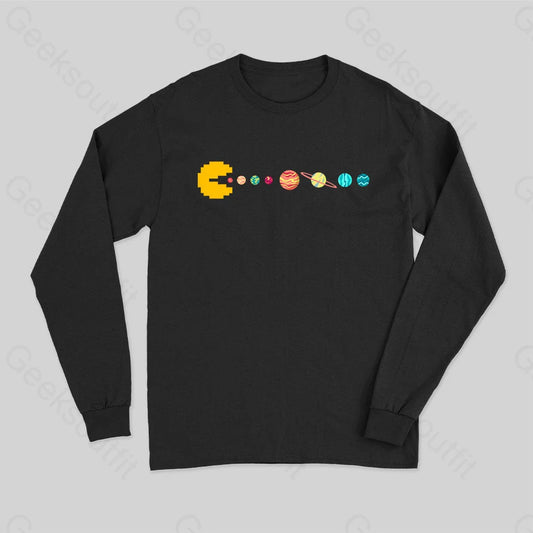 Solar System Eating Game Long Sleeve T-Shirt Black / S