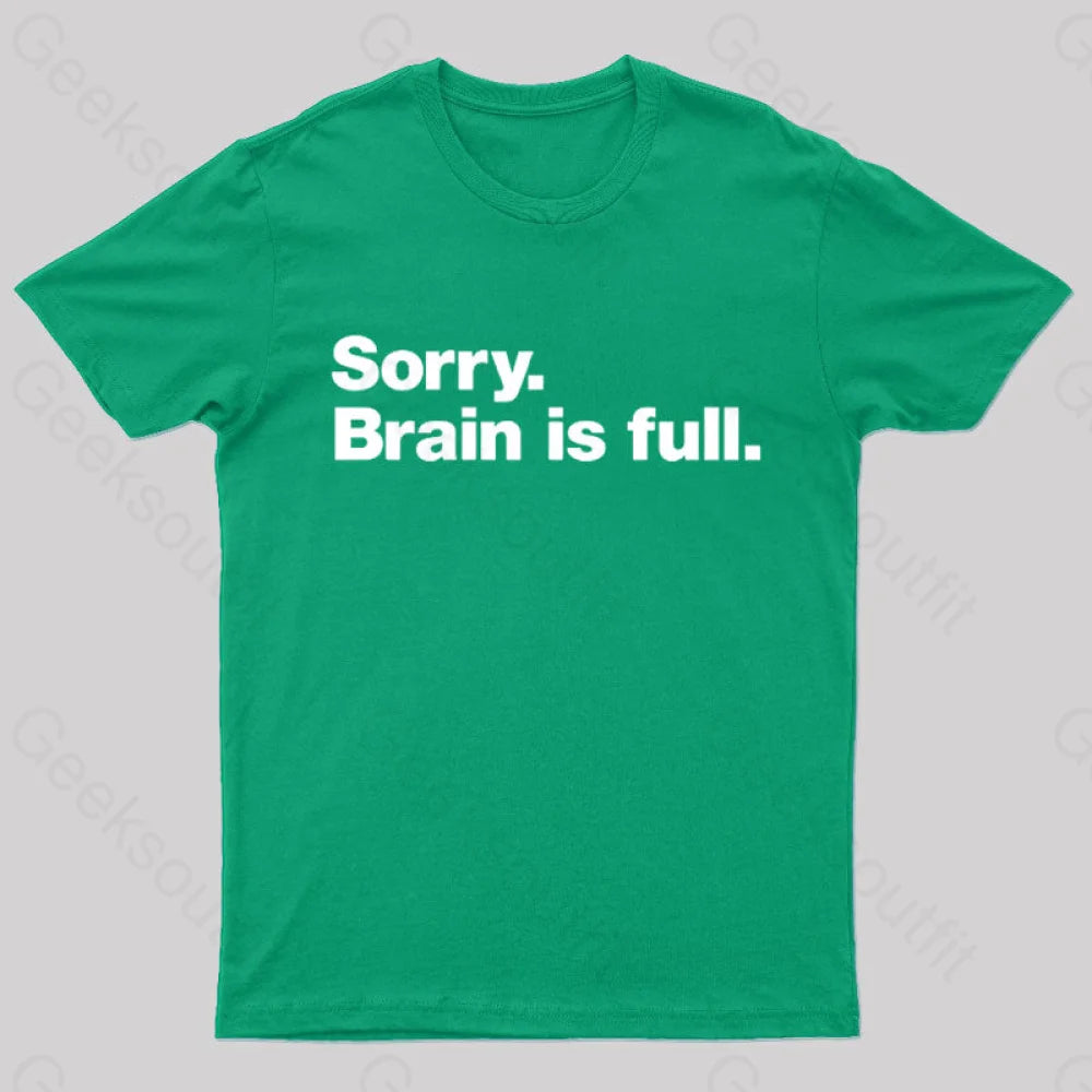 Sorry Brain Is Full Nerd T-Shirt Green / S