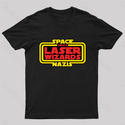 Space Nazis Vs Laser Wizards Nerd T-Shirt Black / S