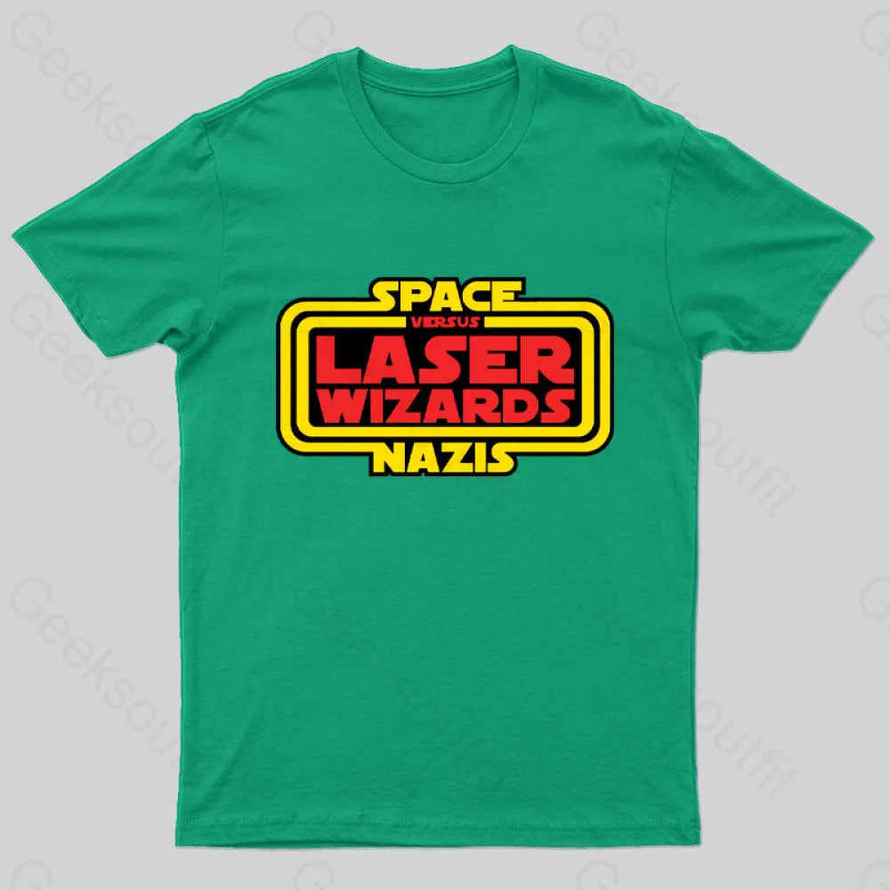 Space Nazis Vs Laser Wizards Nerd T-Shirt Green / S