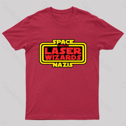 Space Nazis Vs Laser Wizards Nerd T-Shirt Red / S