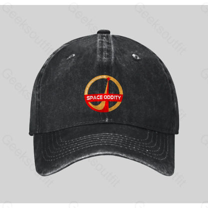 Space Oddity David Bowie Washed Vintage Baseball Cap Black