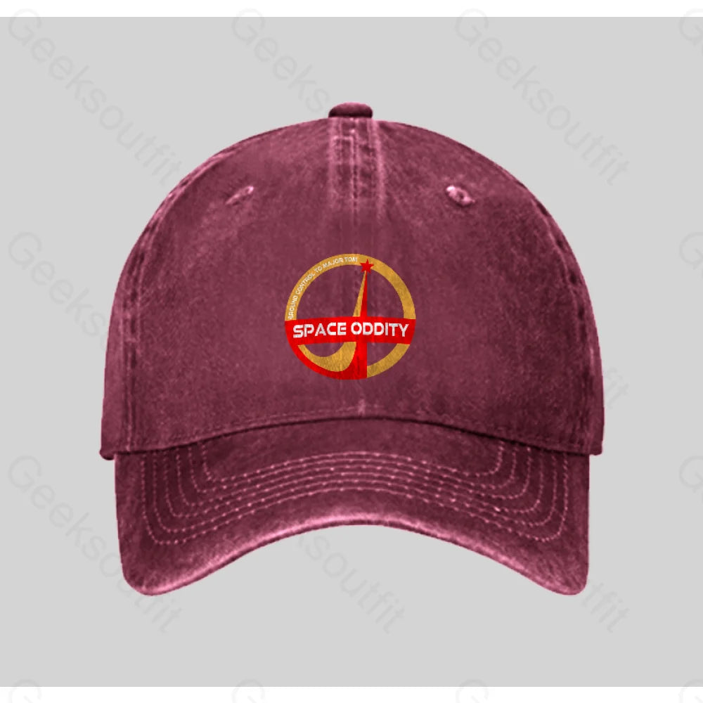 Space Oddity David Bowie Washed Vintage Baseball Cap Red