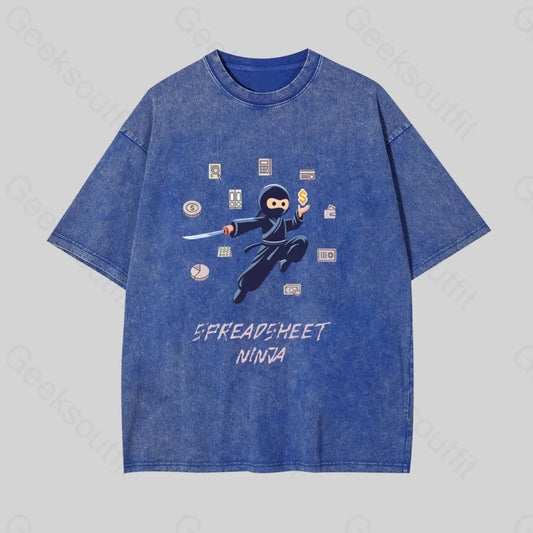 Spreadsheet Ninja Geek Washed T-Shirt Blue / S