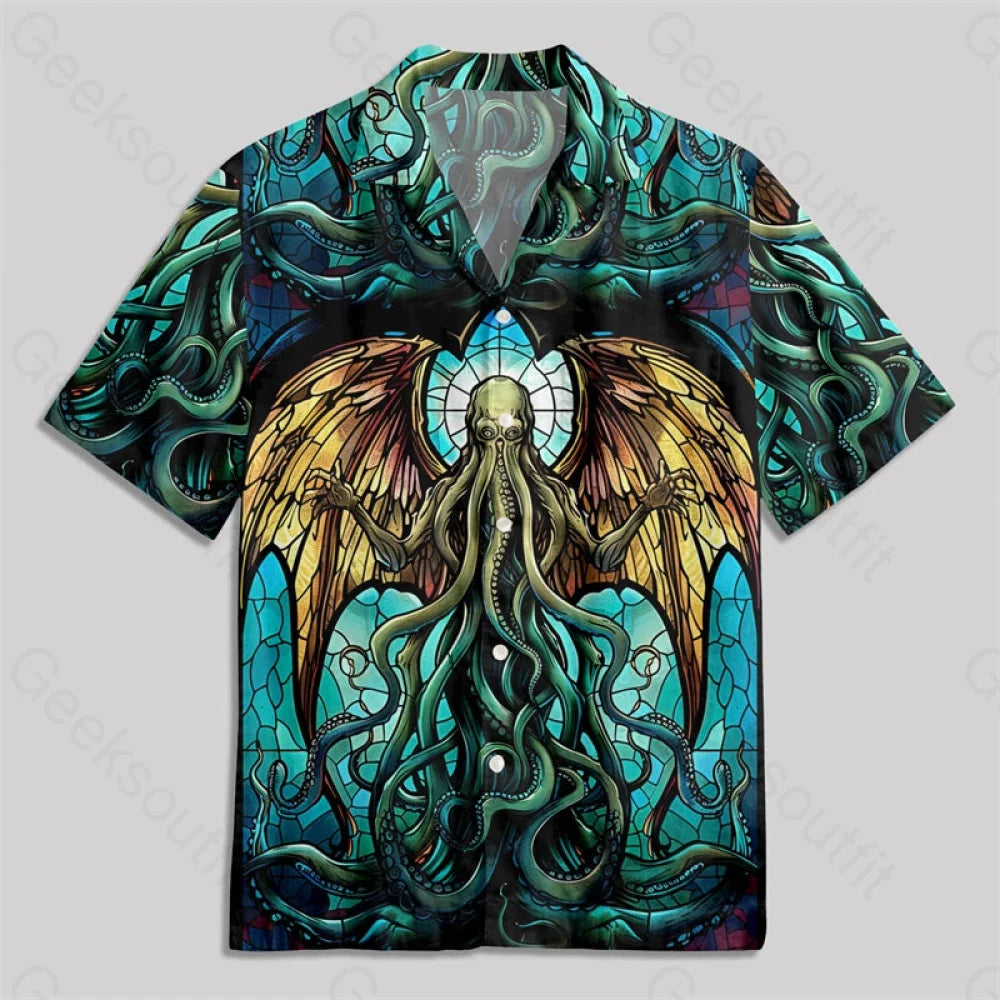 Stained Glass Style Cthulhu Button Up Pocket Shirt Hawaiian / S Bus492 Yc