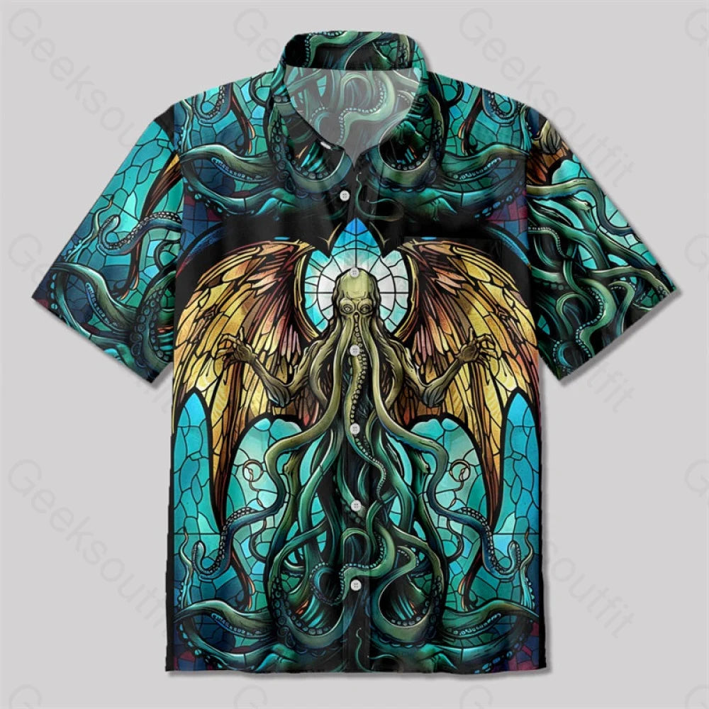 Stained Glass Style Cthulhu Button Up Pocket Shirt Up / S Bus492 Yc