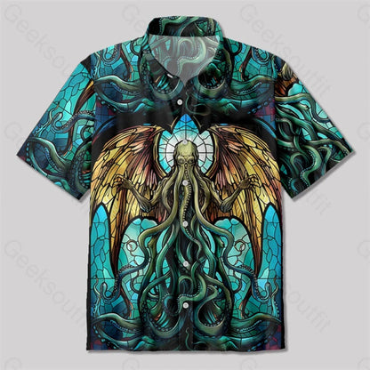 Stained Glass Style Cthulhu Button Up Pocket Shirt Up / S Bus492 Yc