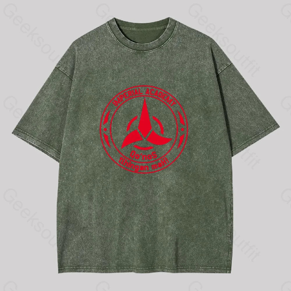 Star Trek Discovery Qo’nos Klingon Academy Geek Washed T-Shirt Army Green / S