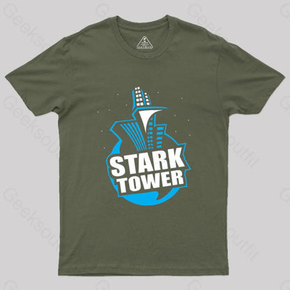 Stark Tower Geek T-Shirt Army Green / S