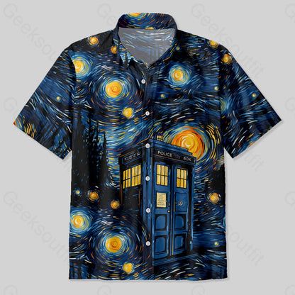 Starry Night Phone Booth Button Up Pocket Shirt Up / S Bus620 Yc