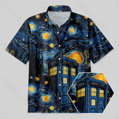 Starry Night Phone Booth Button Up Pocket Shirt Yc