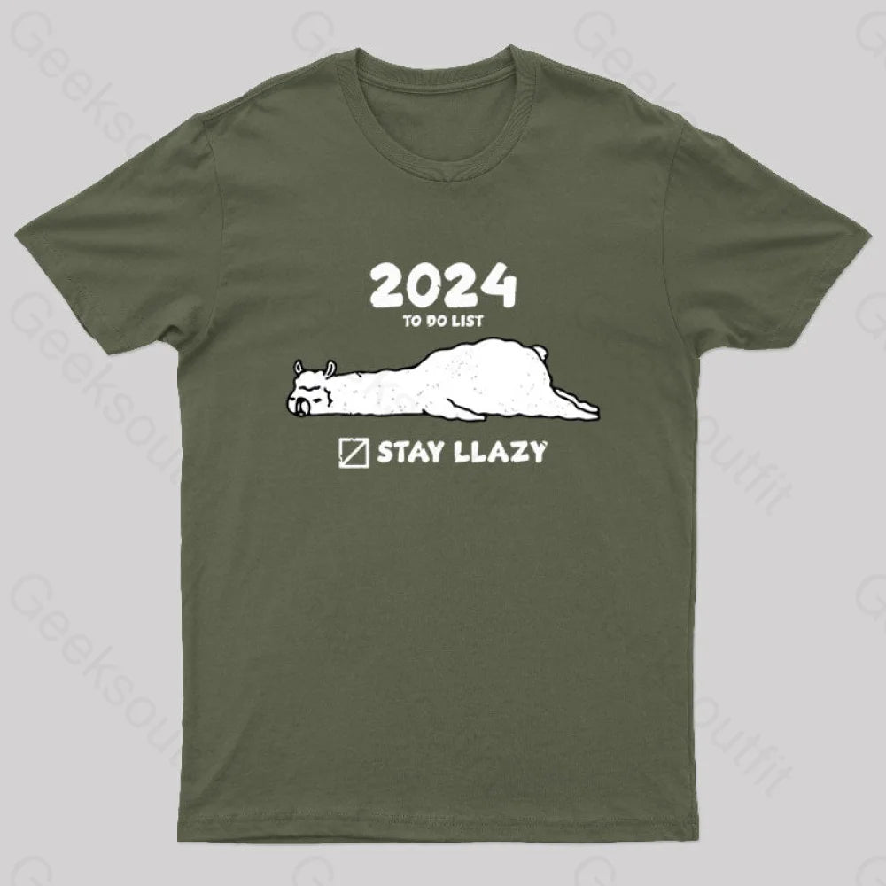 Stay Lazy Nerd T-Shirt Army Green / S