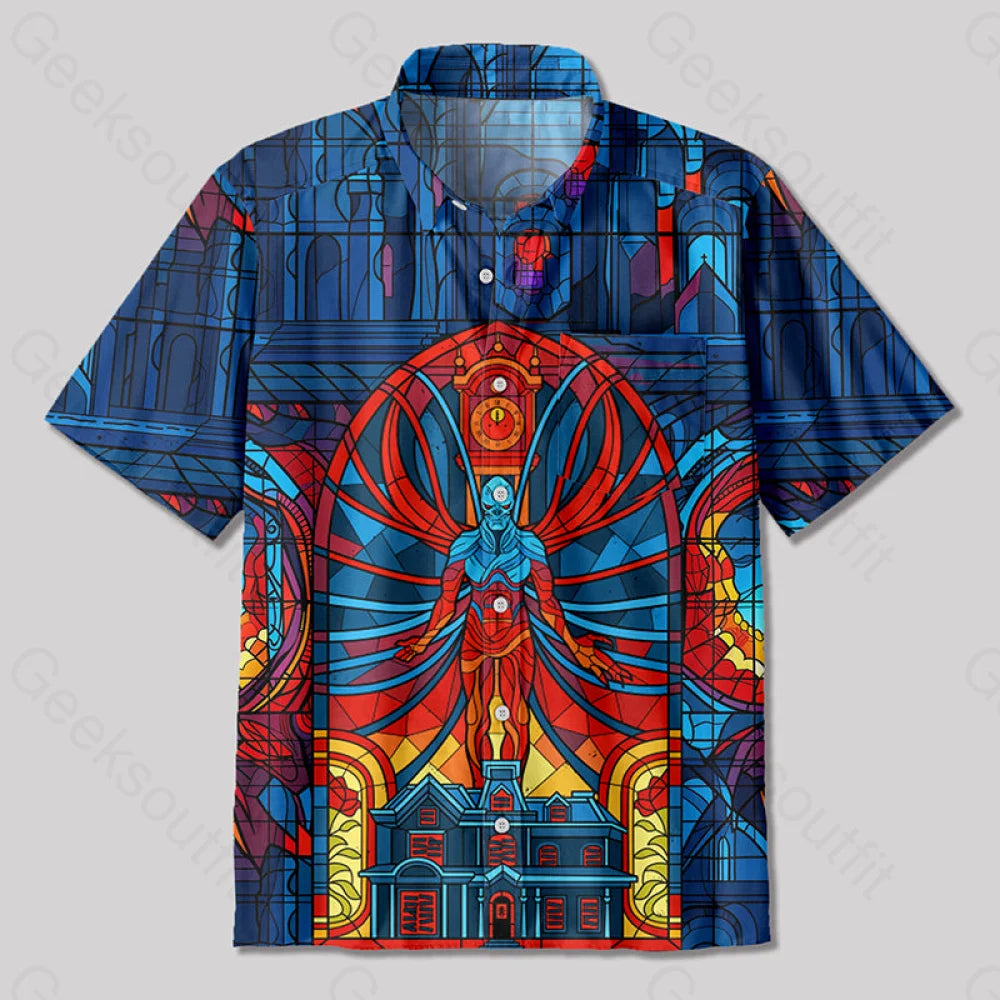 Stranger Sifi Gothic Stained Glass Window Grilles Button Up Pocket Shirt Up / S Bus532 Yc