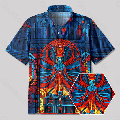 Stranger Sifi Gothic Stained Glass Window Grilles Button Up Pocket Shirt Yc