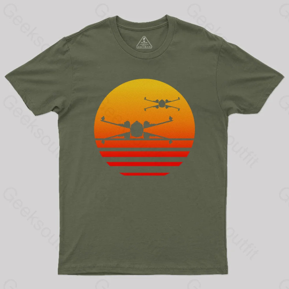 Sunset X-Wing Starfighter Geek T-Shirt Army Green / S