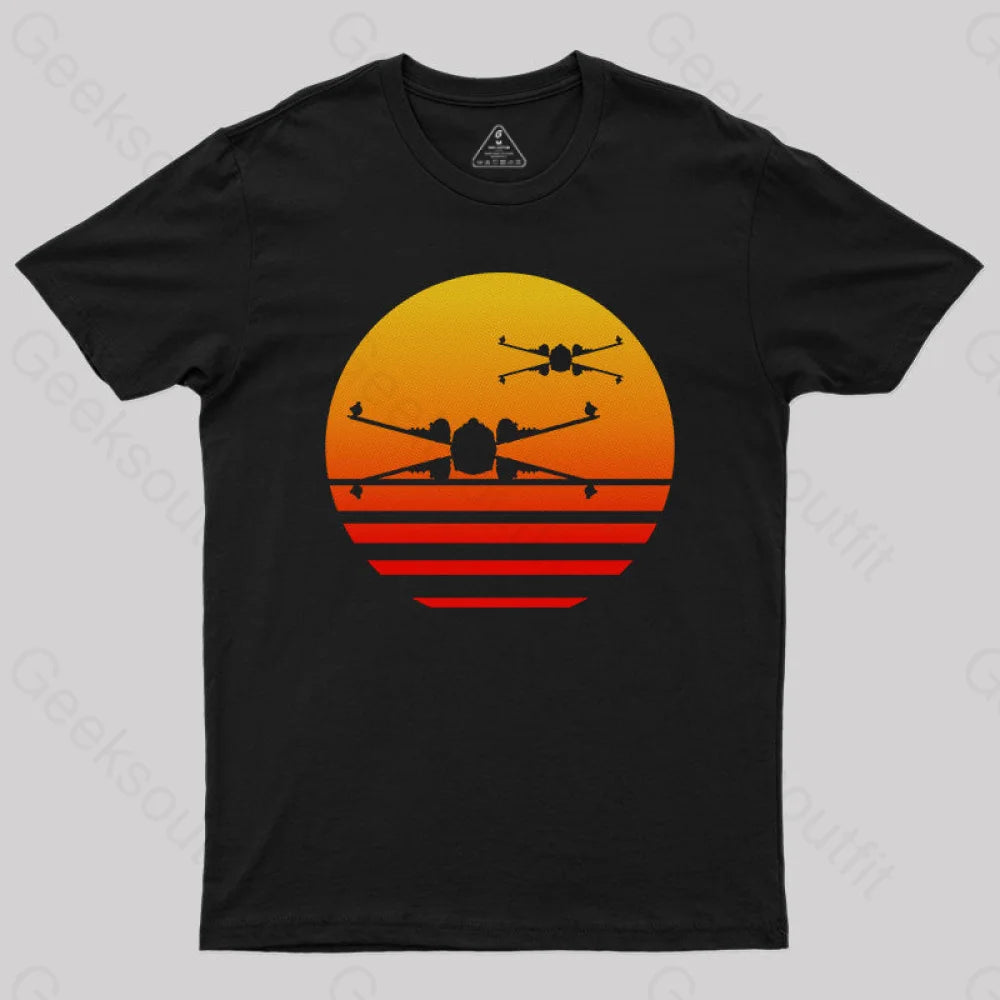 Sunset X-Wing Starfighter Geek T-Shirt Black / S