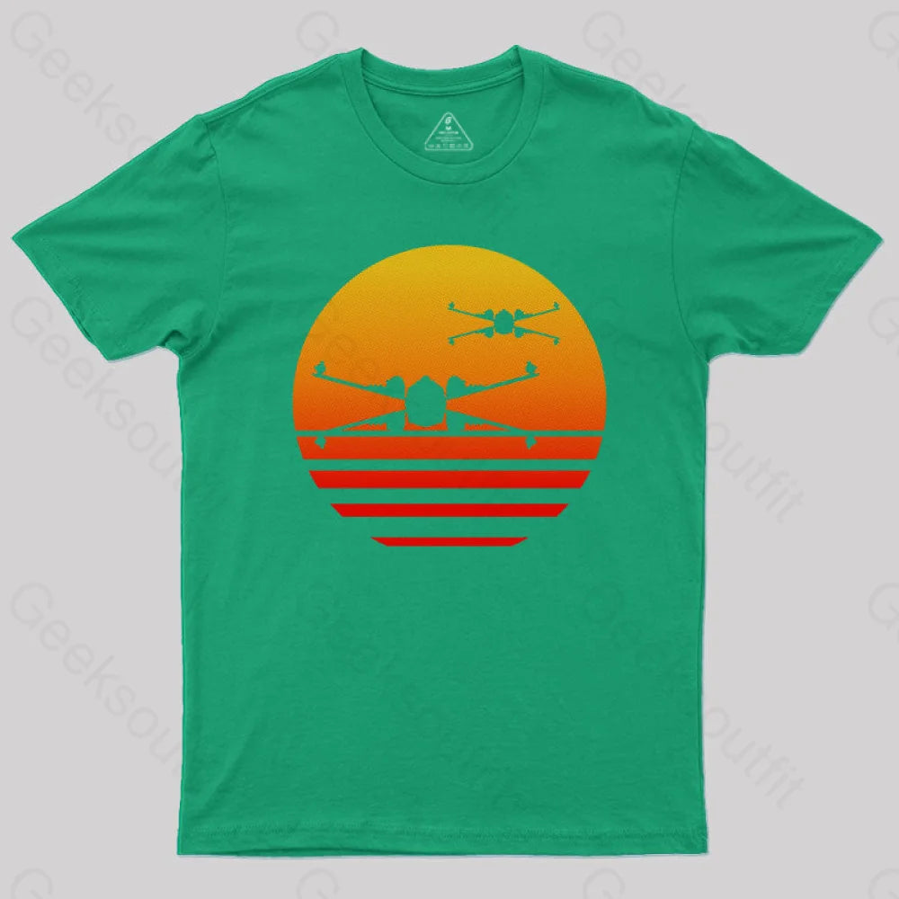 Sunset X-Wing Starfighter Geek T-Shirt Green / S