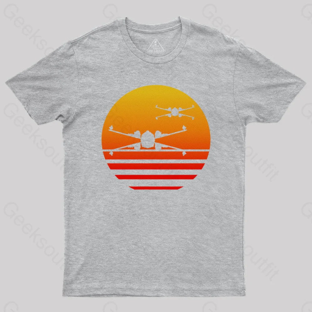 Sunset X-Wing Starfighter Geek T-Shirt Grey / S