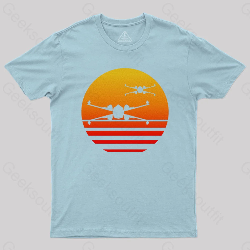 Sunset X-Wing Starfighter Geek T-Shirt Light Blue / S