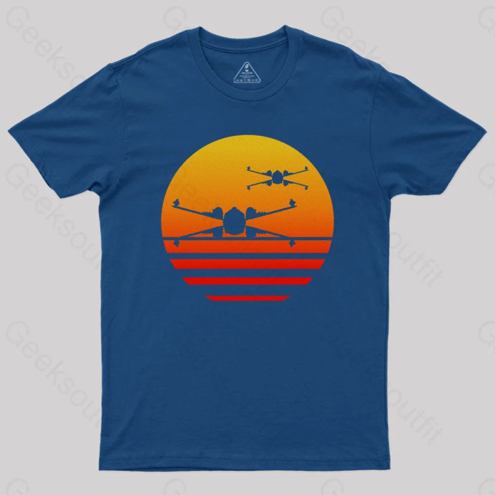 Sunset X-Wing Starfighter Geek T-Shirt Navy / S